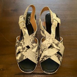 Snakeskin colored platform strappy wedges 8 womens.  Like new!   Never worn!